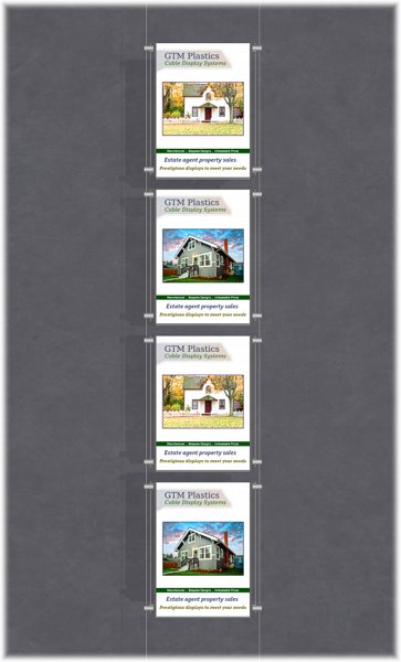Poster Display - 1x4 Portrait single width pockets - wire suspended poster kit