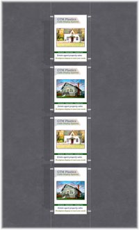 Hanging poster display kits - single width portrait pocket style - Layout: 1x4 assembled between cable wires