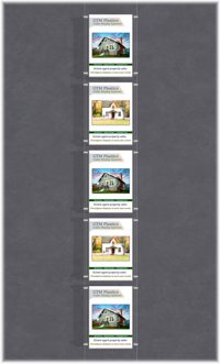 Hanging poster display kits - single width portrait pocket style - Layout: 1x5 assembled between cable wires