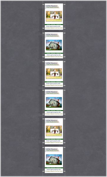 Poster Display - 1x6 Portrait single width pockets - wire suspended poster kit