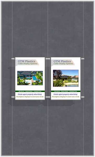 Poster Display - 2x1 Portrait single width pockets - wire suspended poster kit