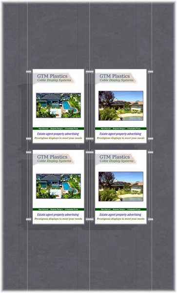 Poster Display - 2x2 Portrait single width pockets - wire suspended poster kit