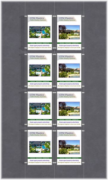 Poster Display - 2x4 Portrait single width pockets - wire suspended poster kit