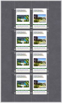 Hanging poster display kits - single width portrait pocket style - Layout: 2x4 assembled between cable wires