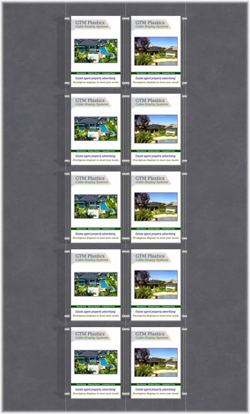 Poster Display - 2x5 Portrait single width pockets - wire suspended poster kit