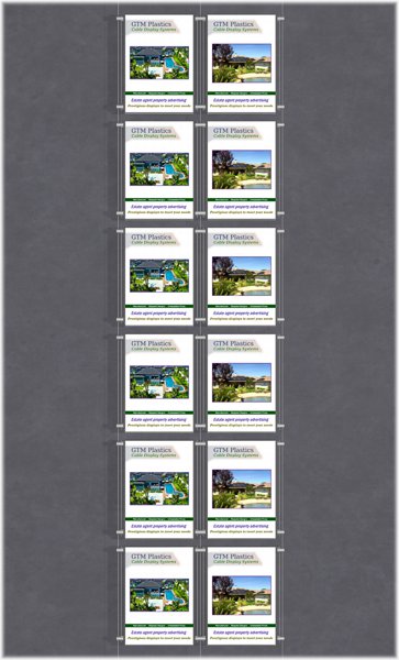 Poster Display - 2x6 Portrait single width pockets - wire suspended poster kit