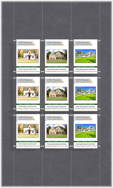 Poster Display - 3x3 Portrait single width pockets - wire suspended poster kit