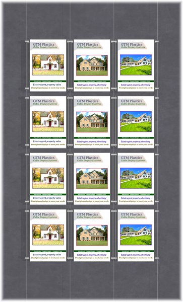 Poster Display - 3x4 Portrait single width pockets - wire suspended poster kit