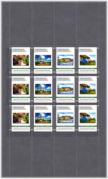 Poster Display - 4x3 Portrait single width pockets - wire suspended poster kit