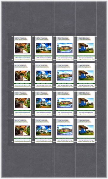 Poster Display - 4x4 Portrait single width pockets - wire suspended poster kit