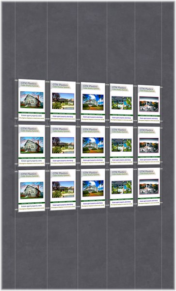 Poster Display - 5x3 Portrait single width pockets - wire suspended poster kit