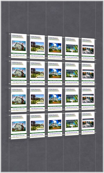 Poster Display - 5x4 Portrait single width pockets - wire suspended poster kit