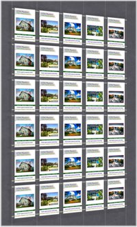 Hanging poster display kits - single width portrait pocket style - Layout: 5x6 assembled between cable wires