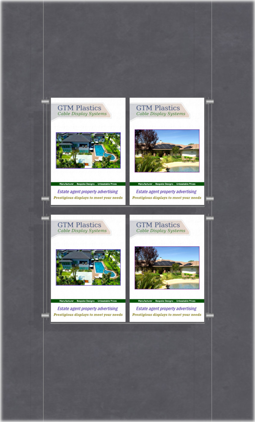 Poster Display - 2x2 Portrait double width pockets - wire suspended poster kit