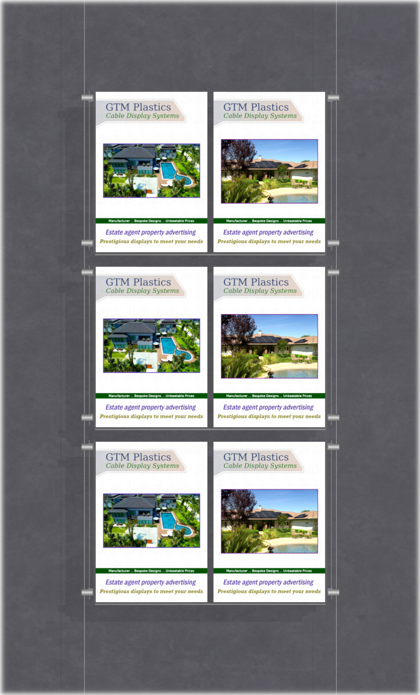 Poster Display - 2x3 Portrait double width pockets - wire suspended poster kit