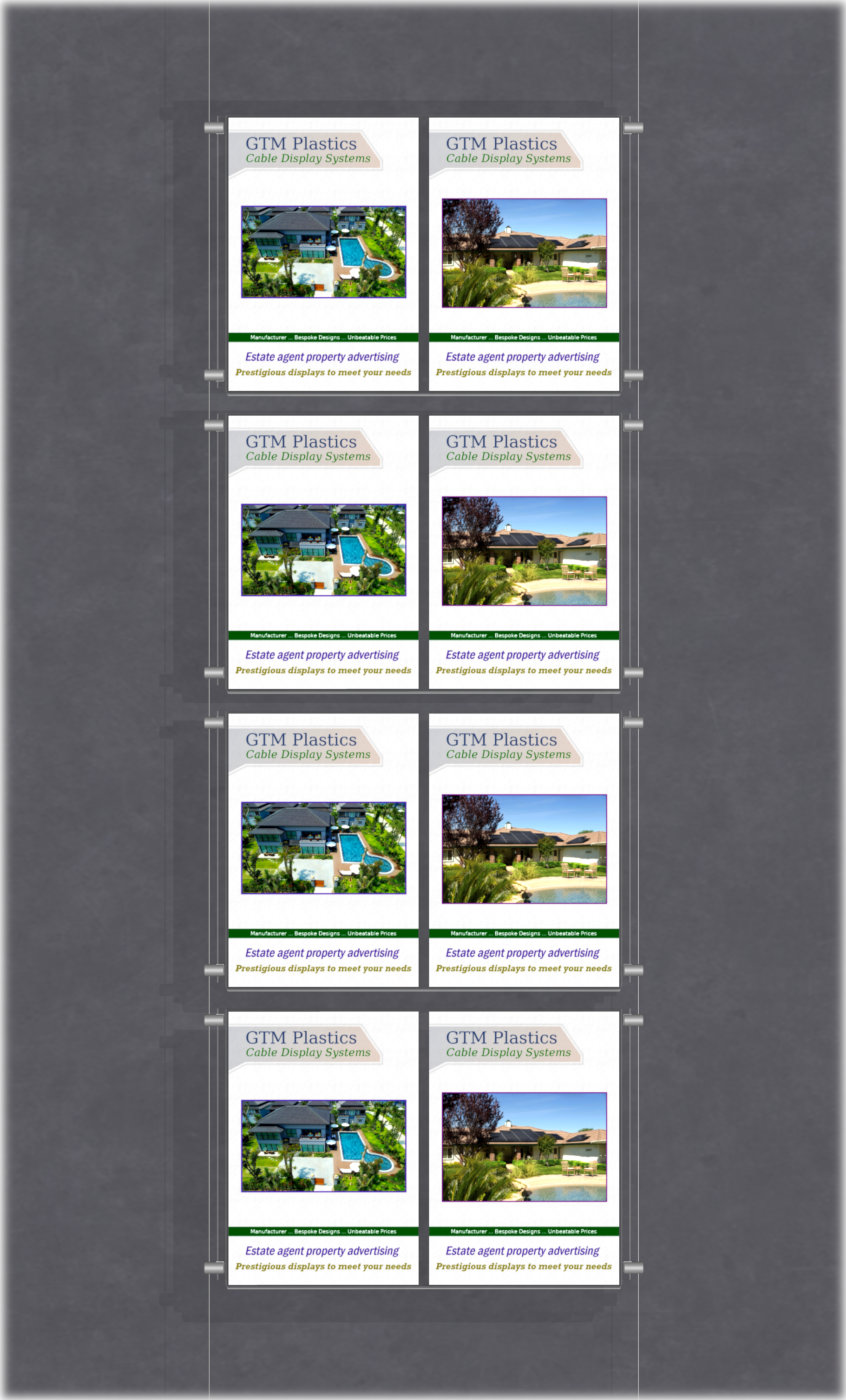 Poster Display - 2x4 Portrait double width pockets - wire suspended poster kit