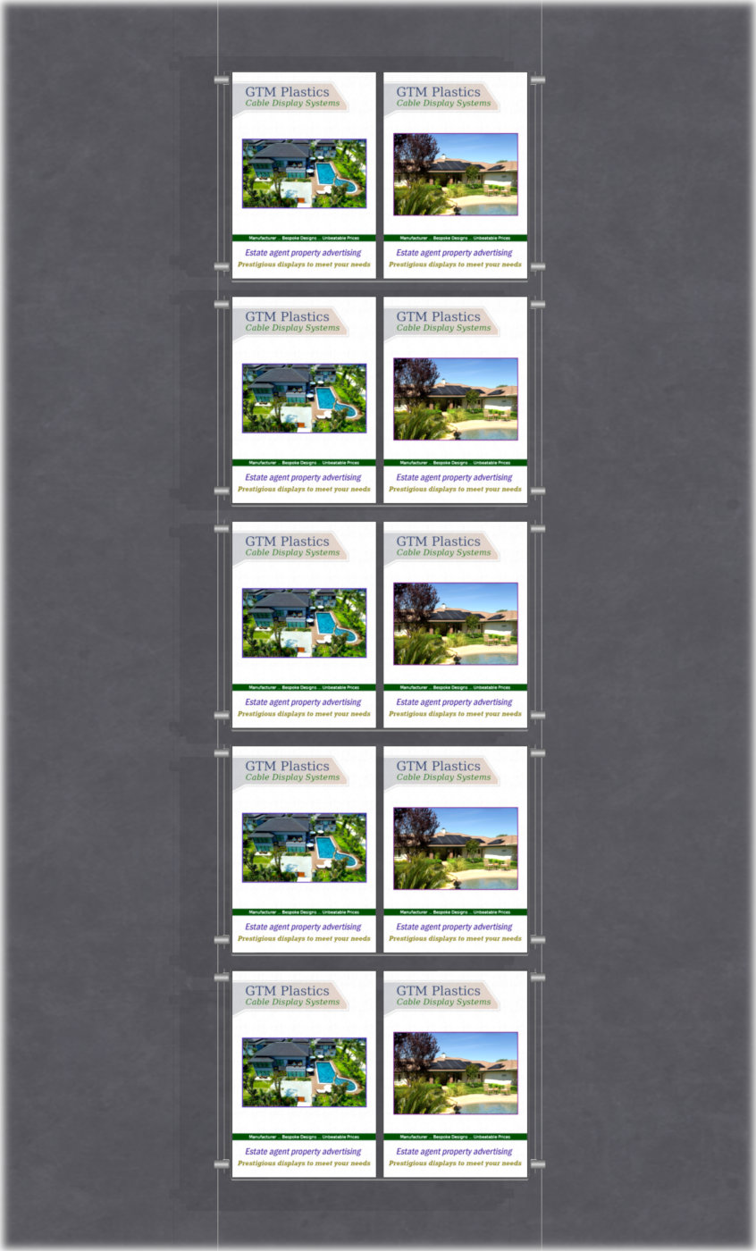 Poster Display - 2x5 Portrait double width pockets - wire suspended poster kit