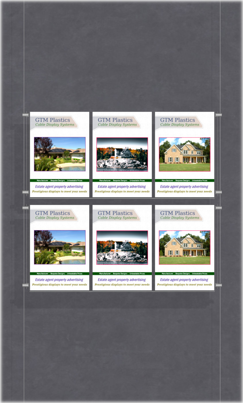 Poster Display - 3x2 Portrait triple width pockets - wire suspended poster kit