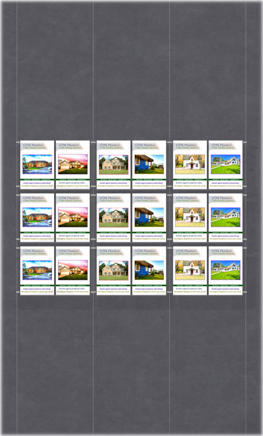 Poster Display - 6x3 Portrait double width pockets - wire suspended poster kit