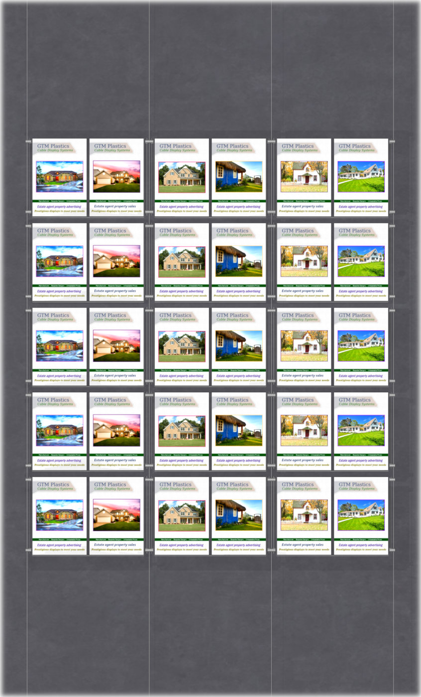 Poster Display - 6x5 Portrait double width pockets - wire suspended poster kit