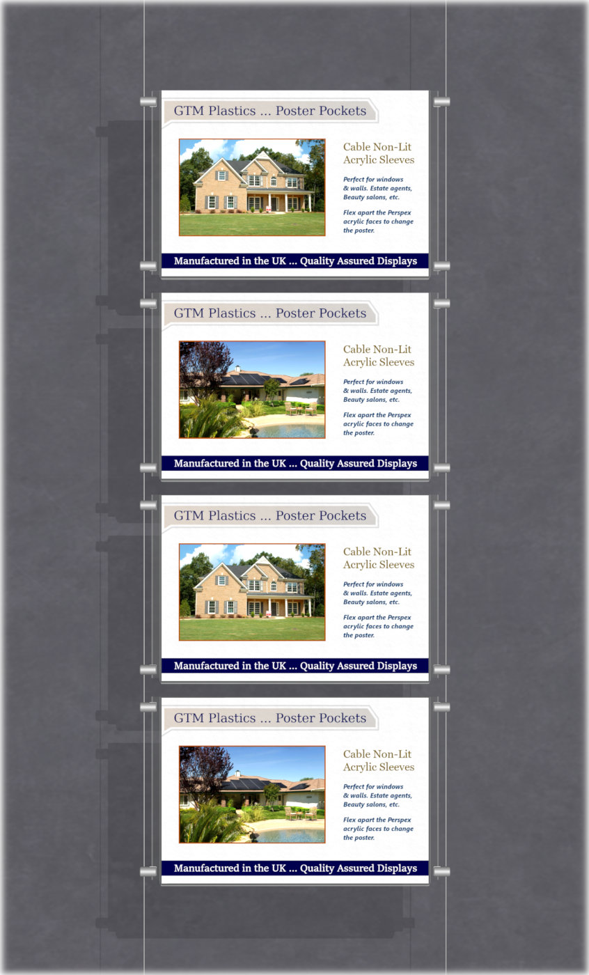 Poster Display - 1x4 Landscape single width pockets - wire suspended poster kit