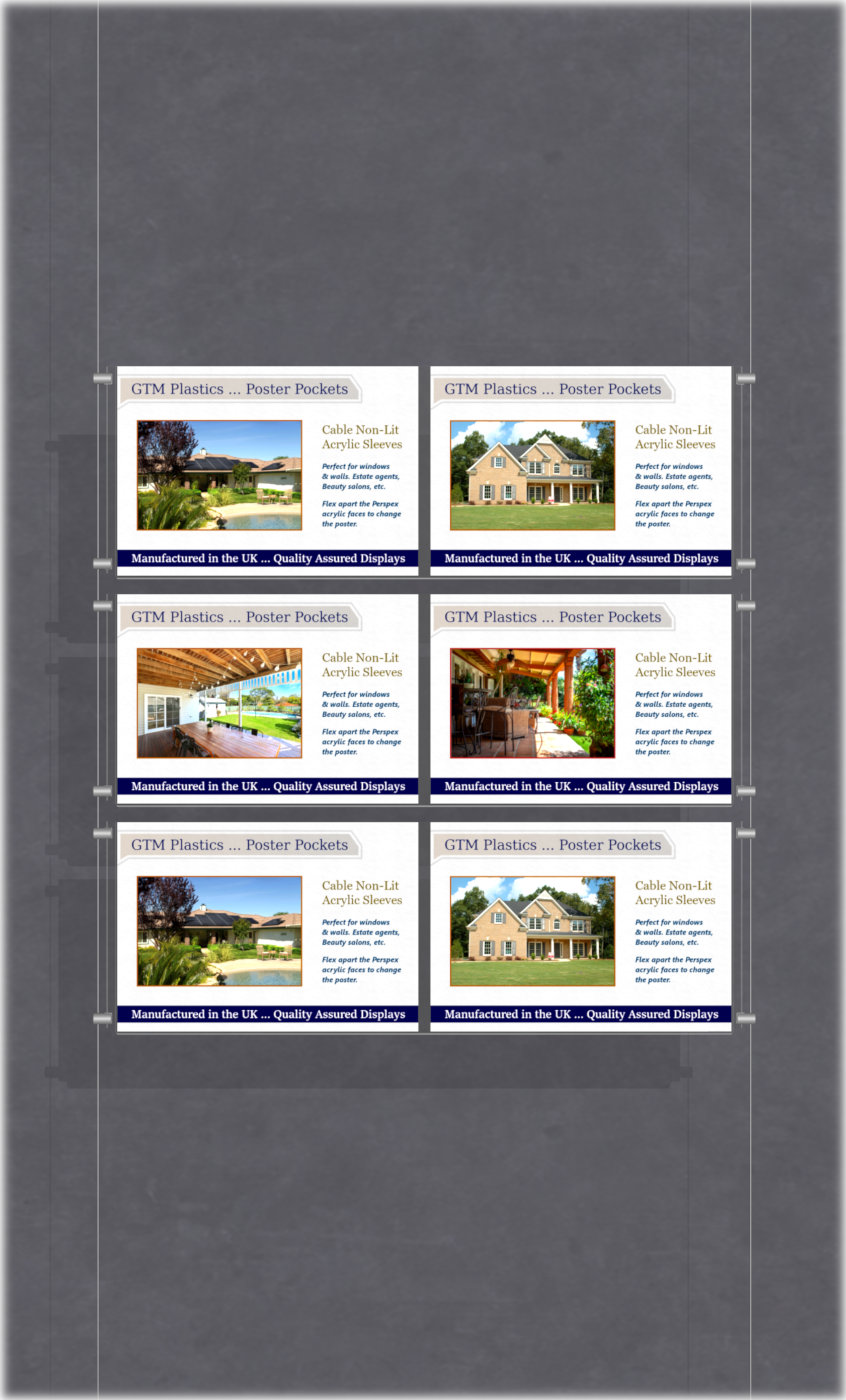 Poster Display - 2x3 Landscape double width pockets - wire suspended poster kit