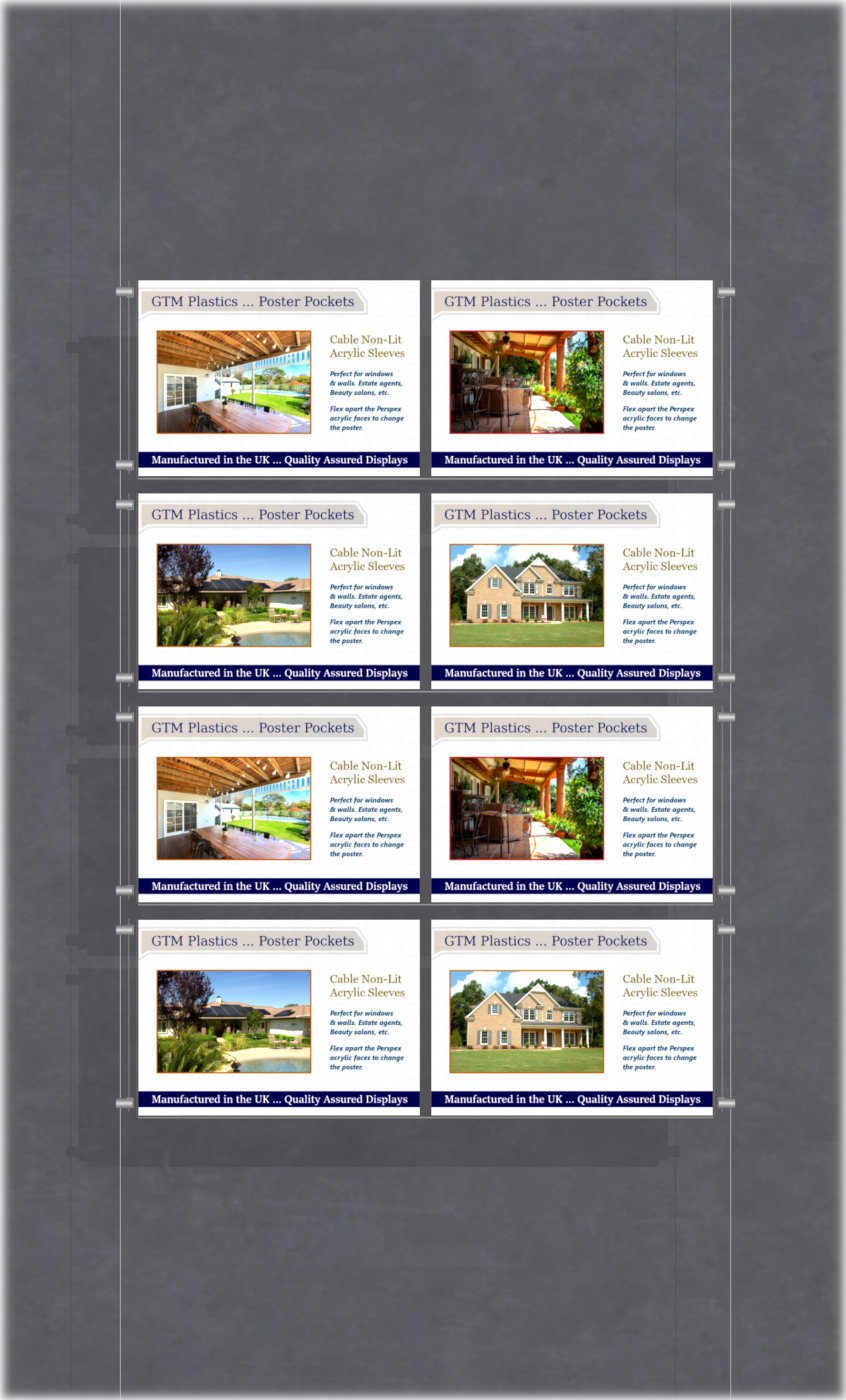 Poster Display - 2x4 Landscape double width pockets - wire suspended poster kit