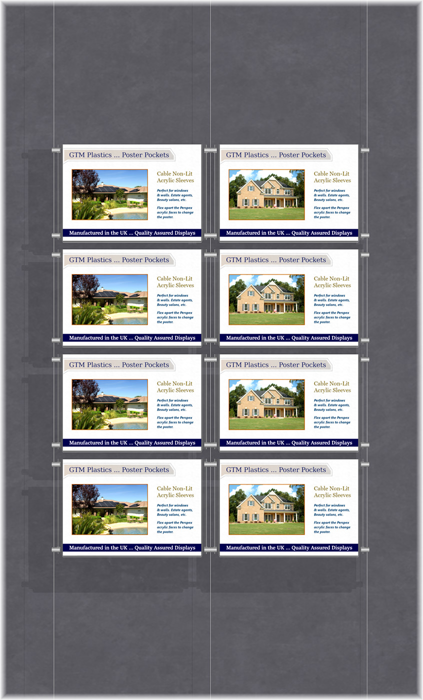 Poster Display - 2x4 Landscape single width pockets - wire suspended poster kit