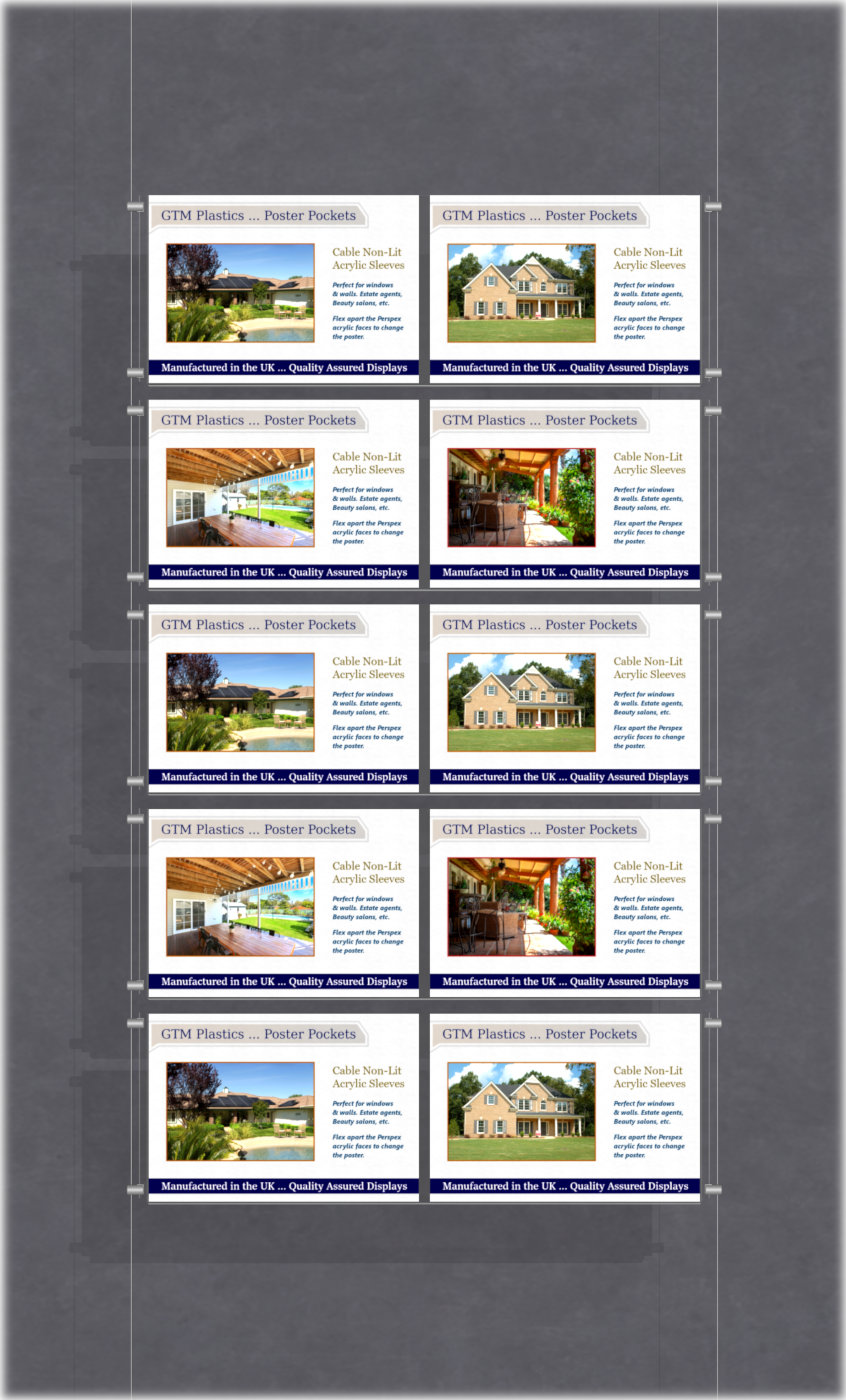 Poster Display - 2x5 Landscape double width pockets - wire suspended poster kit