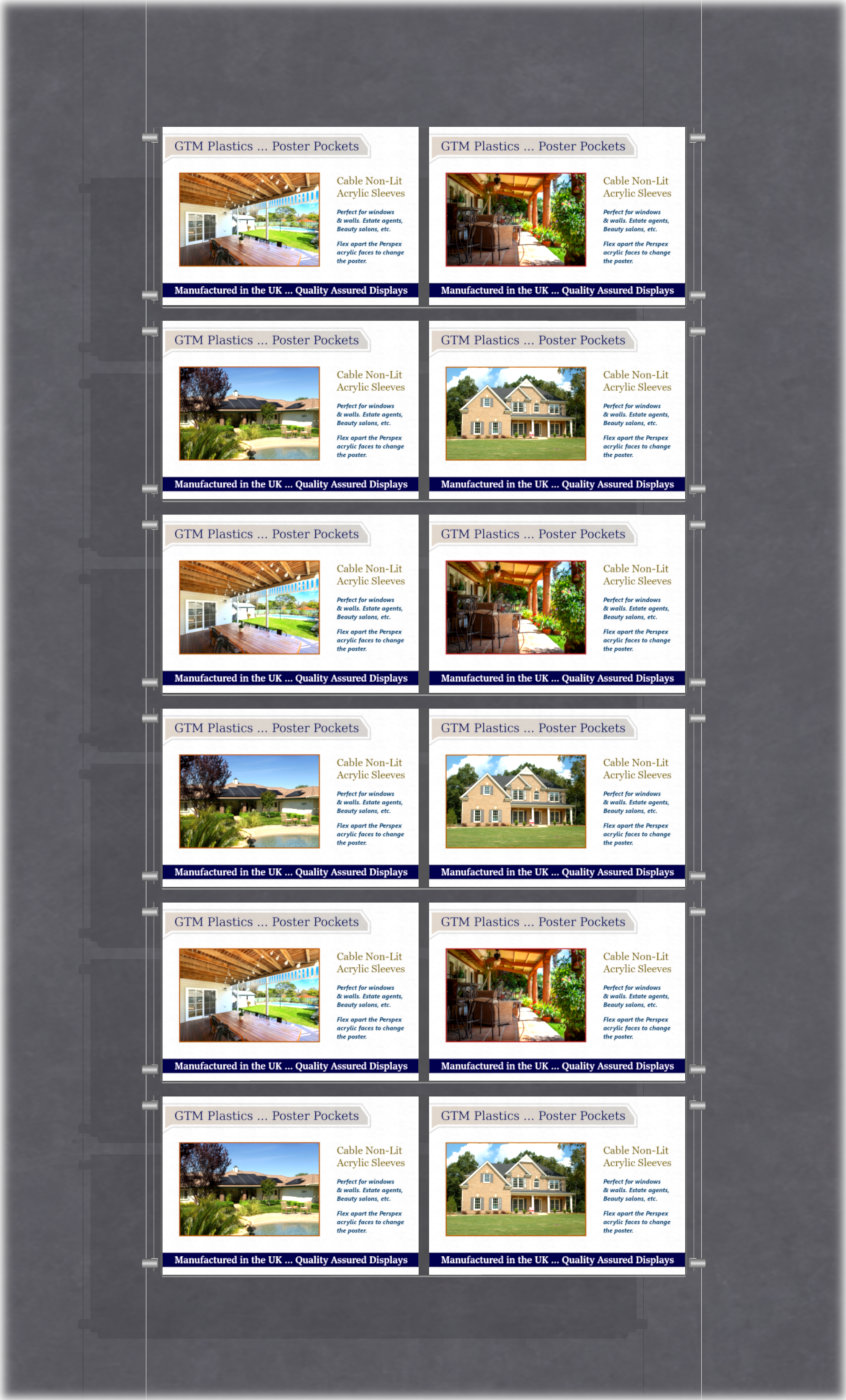 Poster Display - 2x6 Landscape double width pockets - wire suspended poster kit