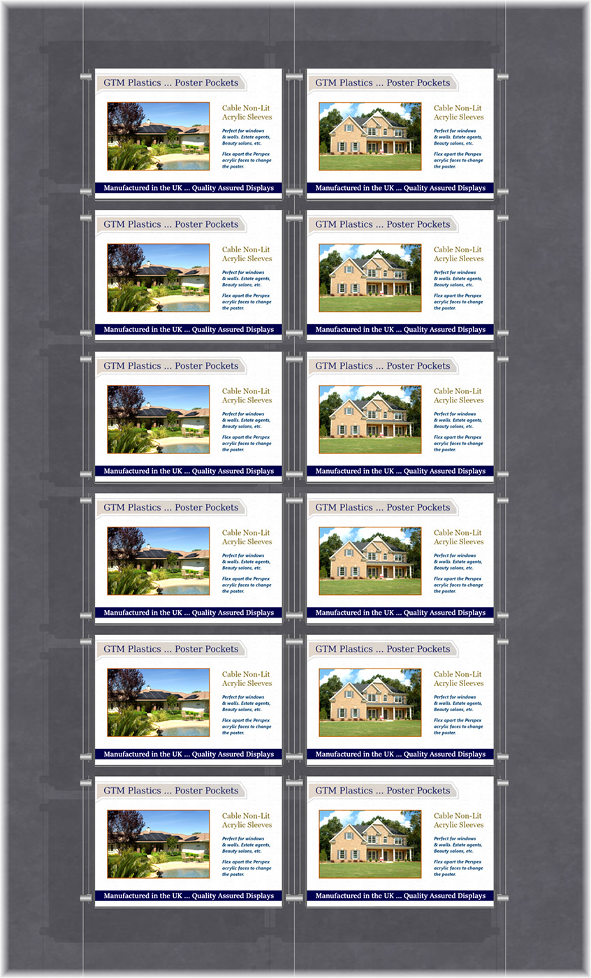 Poster Display - 2x6 Landscape single width pockets - wire suspended poster kit