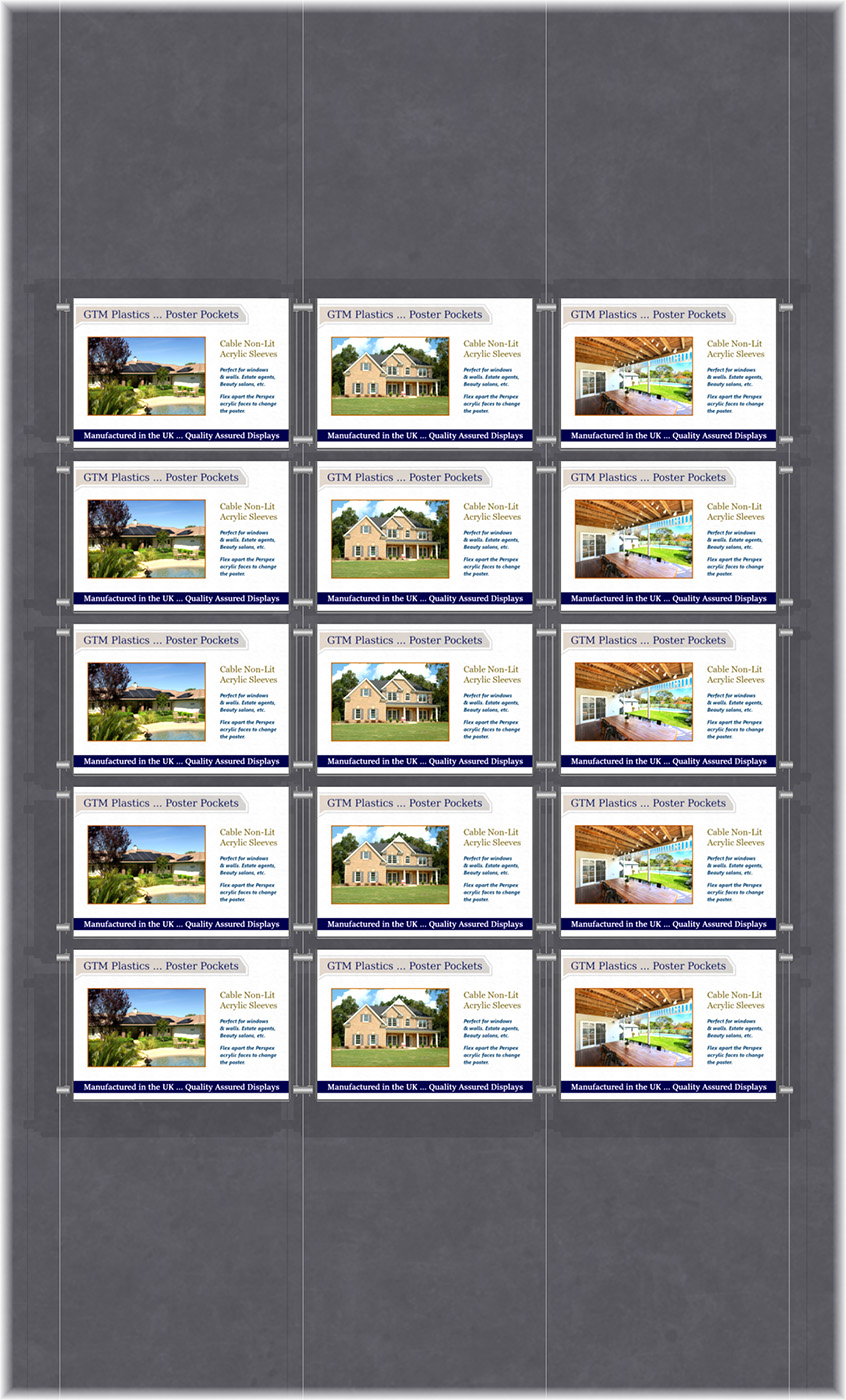 Poster Display - 3x5 Landscape single width pockets - wire suspended poster kit