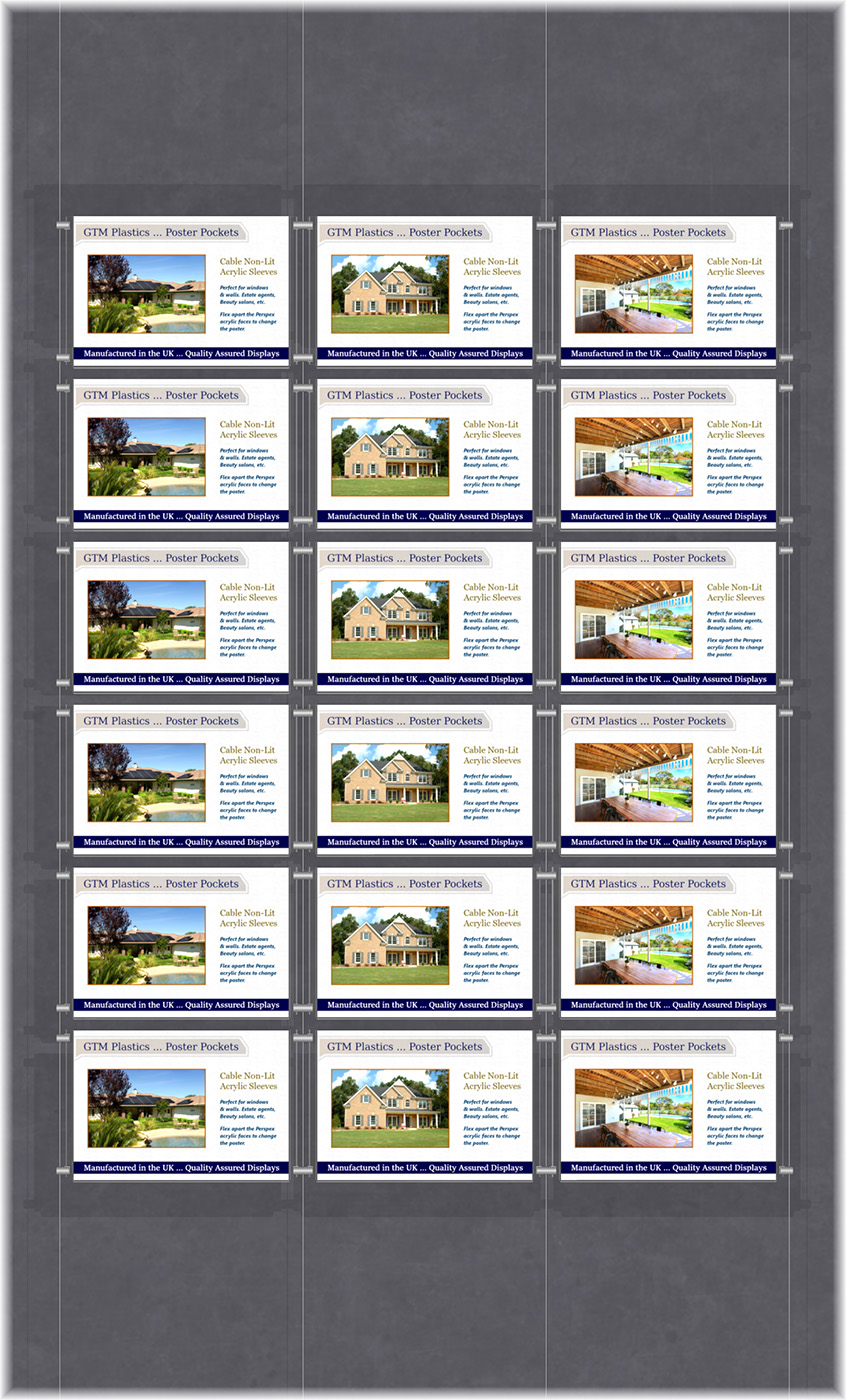 Poster Display - 3x6 Landscape single width pockets - wire suspended poster kit