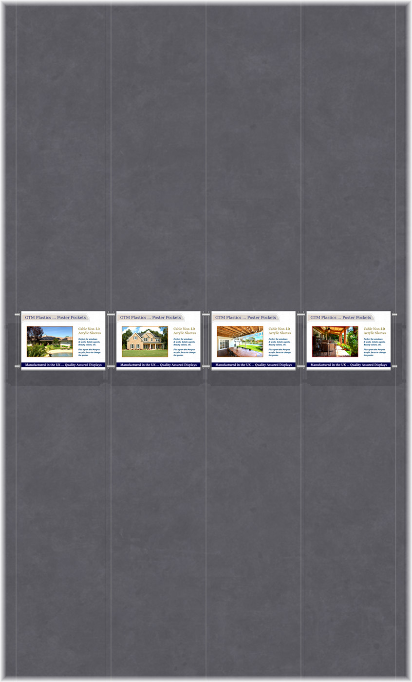 Poster Display - 4x1 Landscape single width pockets - wire suspended poster kit