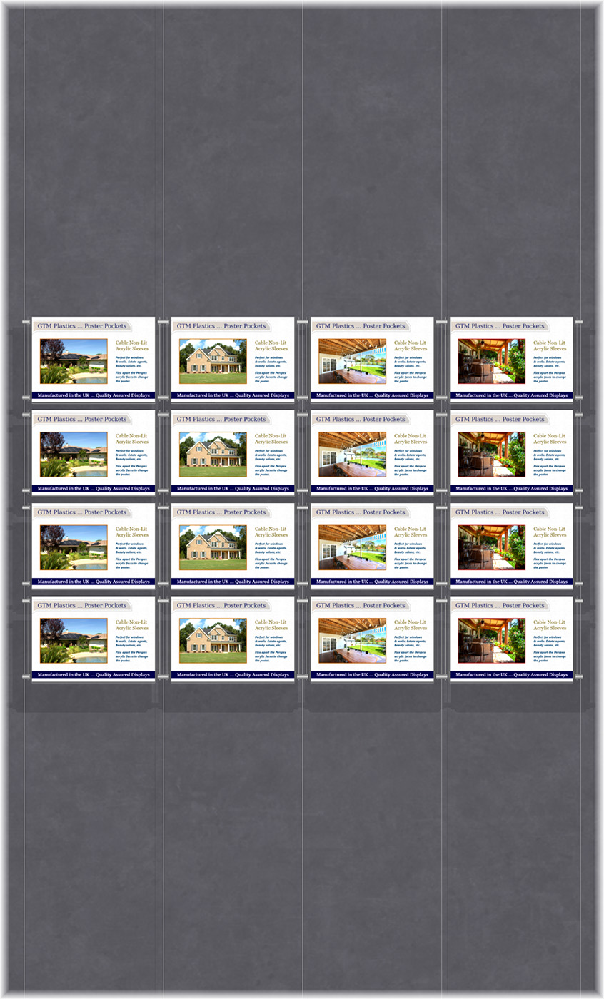 Poster Display - 4x4 Landscape single width pockets - wire suspended poster kit