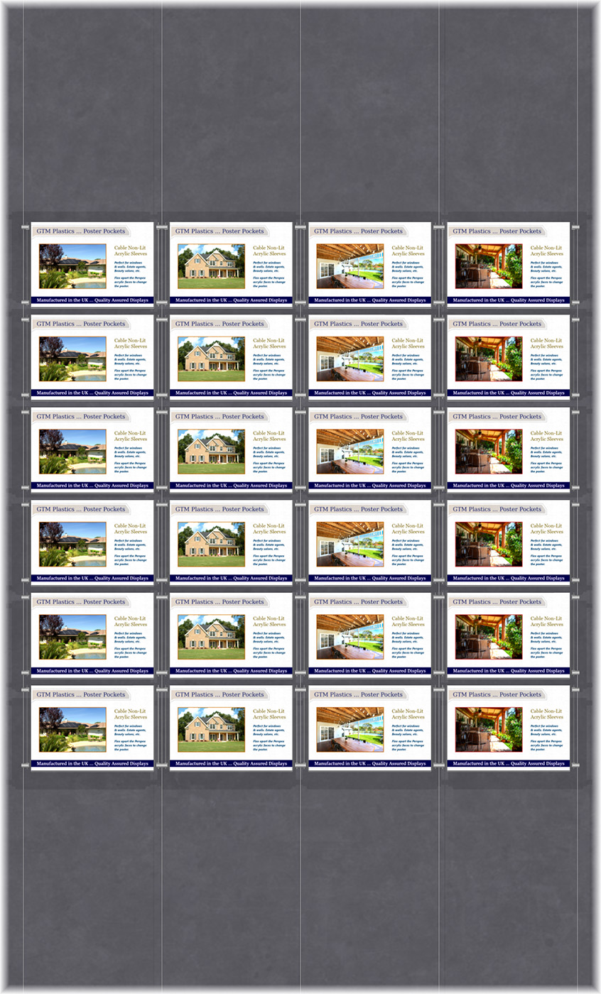 Poster Display - 4x6 Landscape single width pockets - wire suspended poster kit