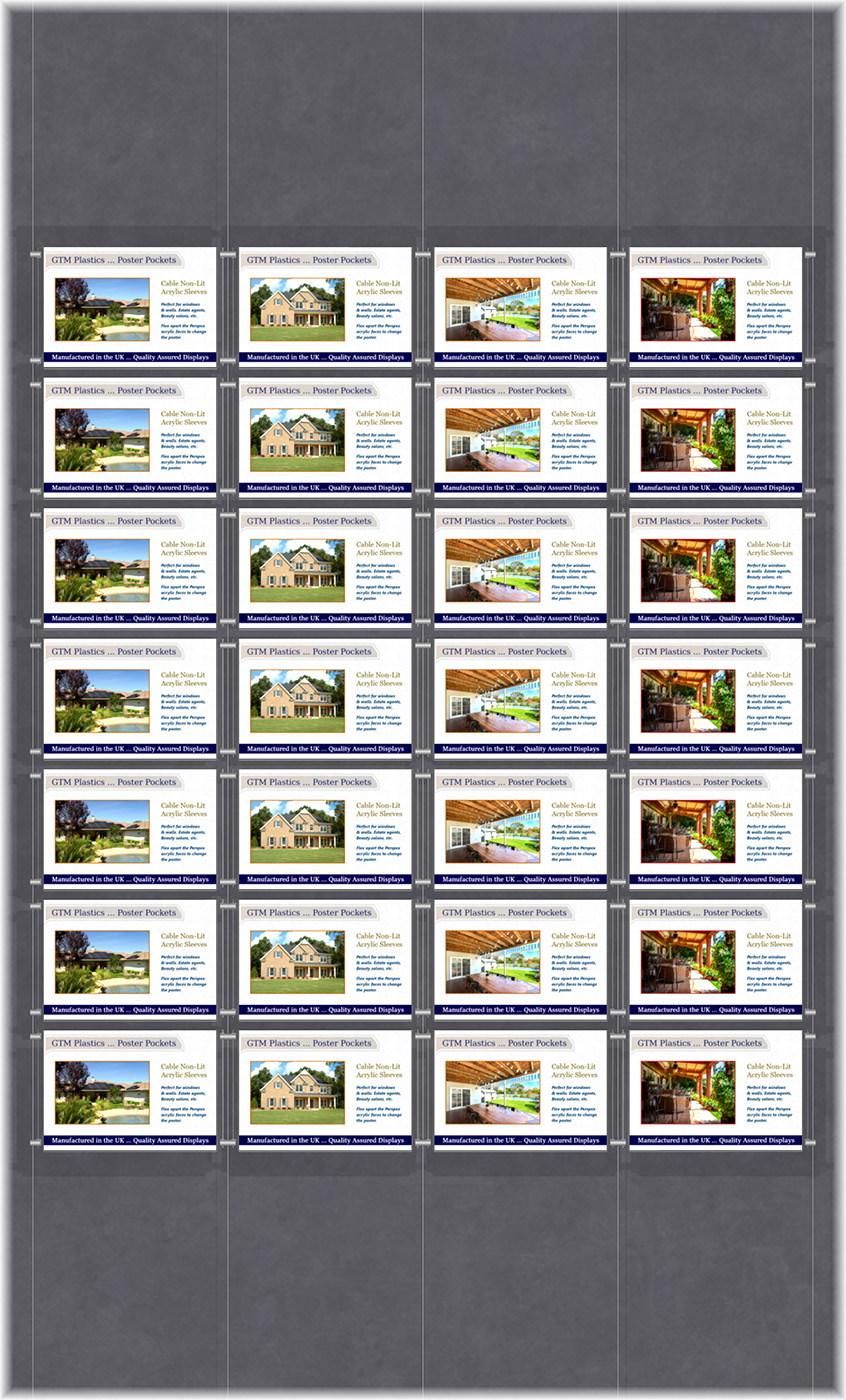 Poster Display - 4x7 Landscape single width pockets - wire suspended poster kit