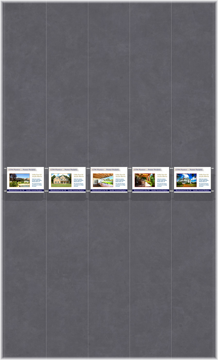 Poster Display - 5x1 Landscape single width pockets - wire suspended poster kit