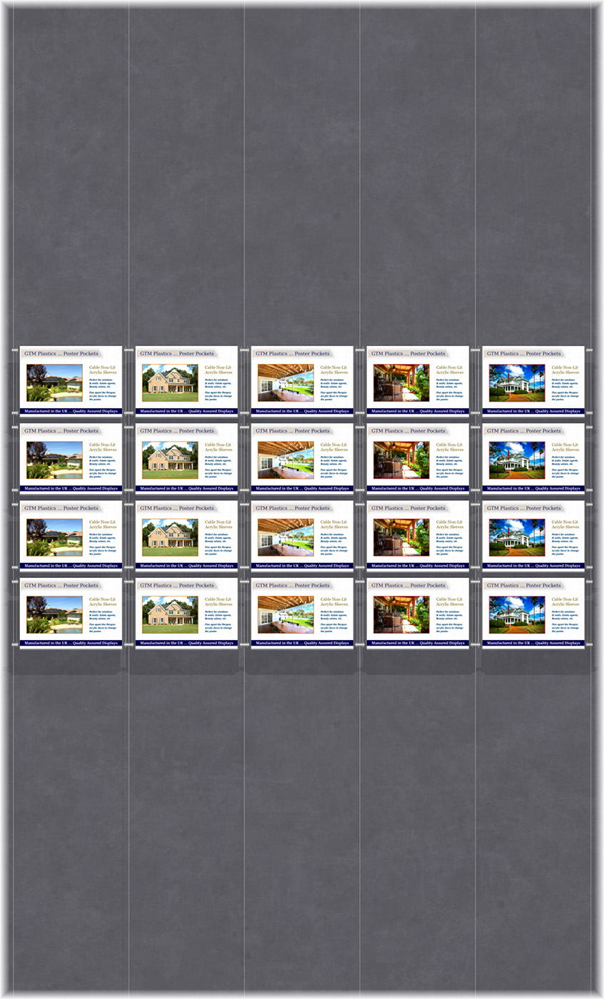 Poster Display - 5x4 Landscape single width pockets - wire suspended poster kit