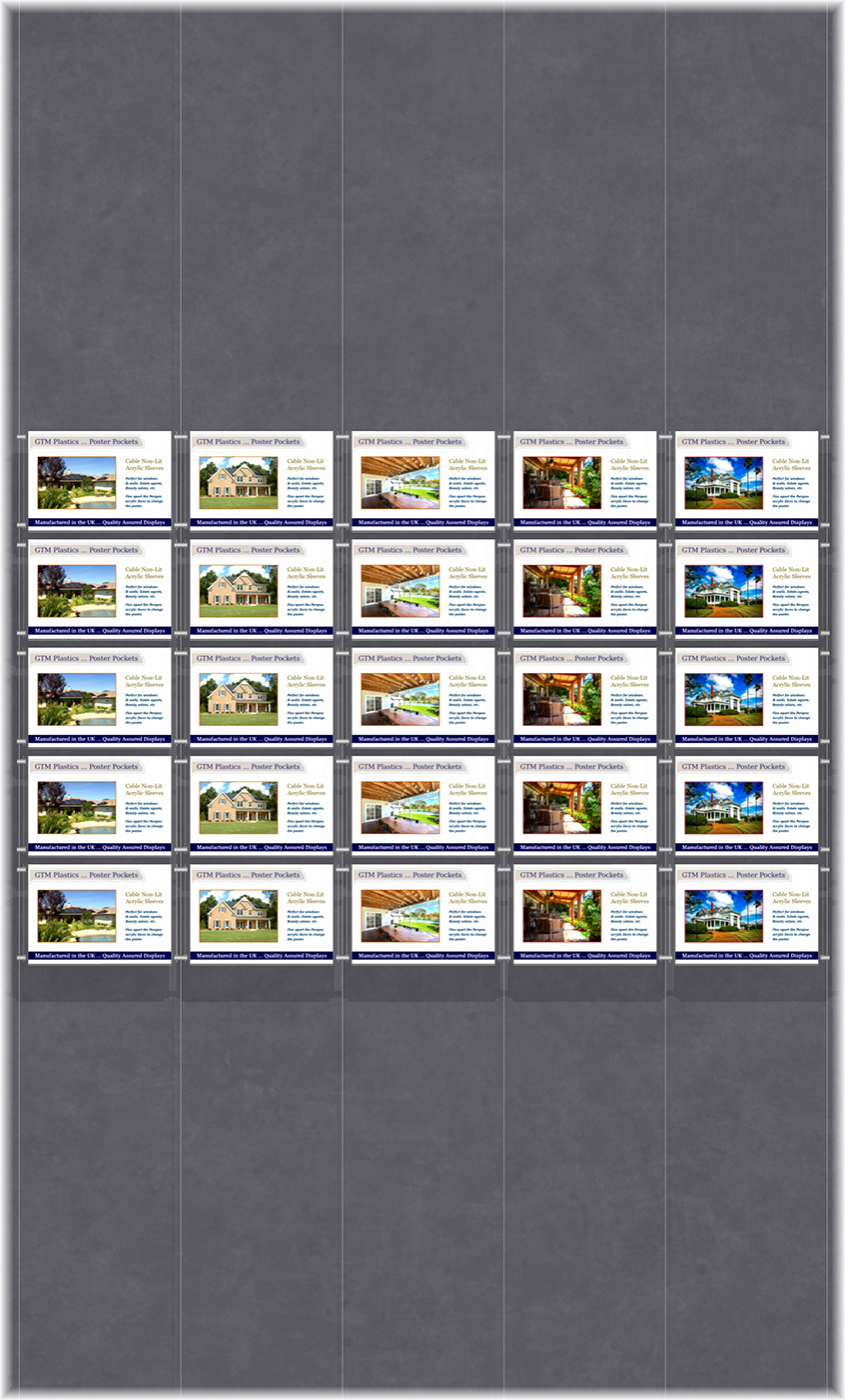 Poster Display - 5x5 Landscape single width pockets - wire suspended poster kit