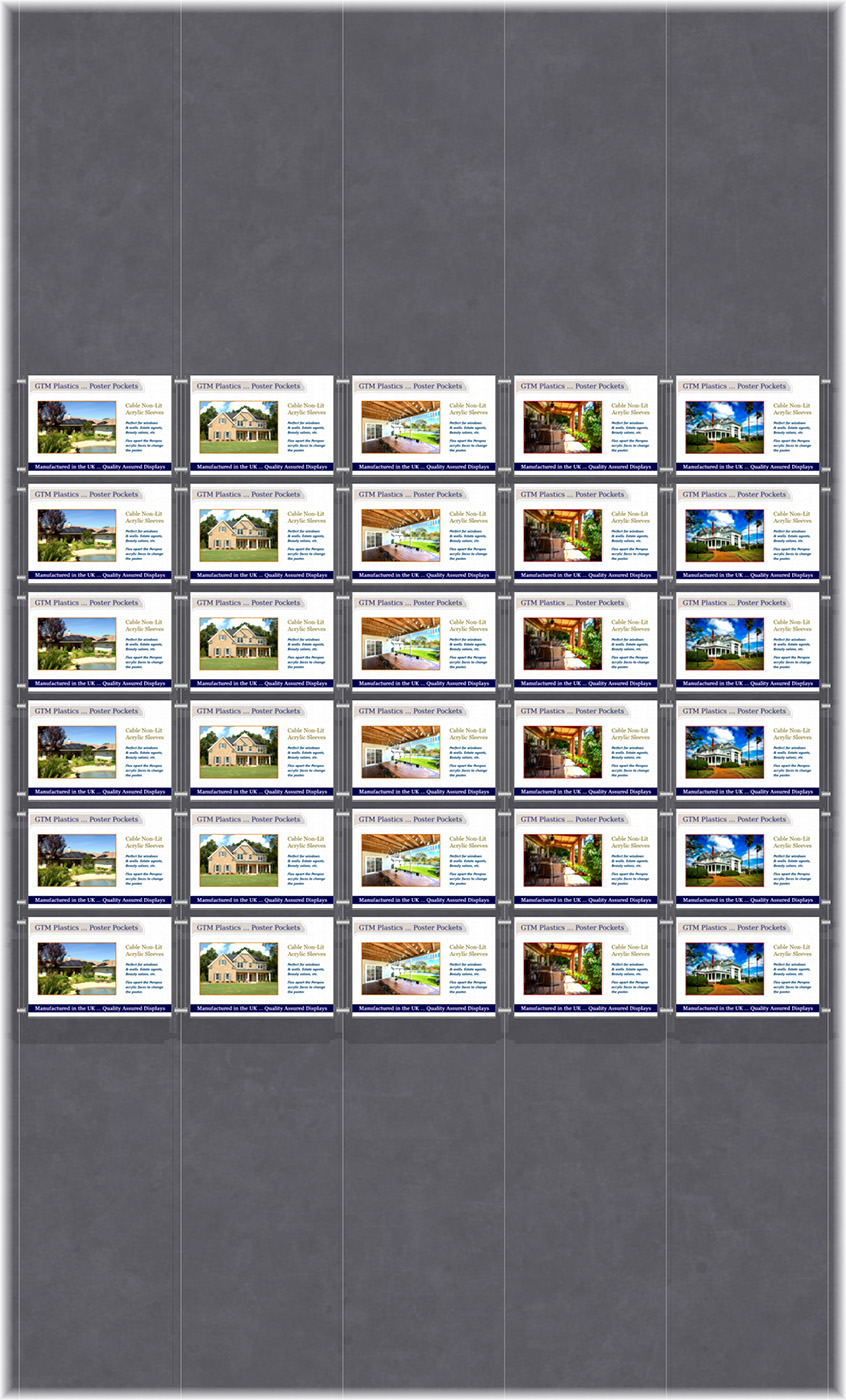 Poster Display - 5x6 Landscape single width pockets - wire suspended poster kit