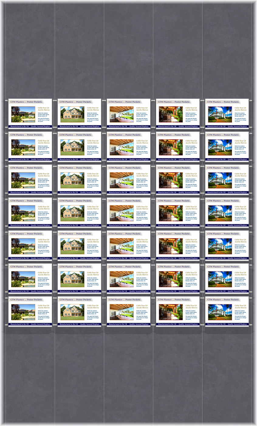 Poster Display - 5x7 Landscape single width pockets - wire suspended poster kit