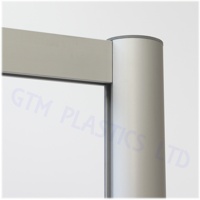 A closeup view of an anodised aluminium frame. The top crossbar is shown inserted into one of the 2-metre long upright sections.
