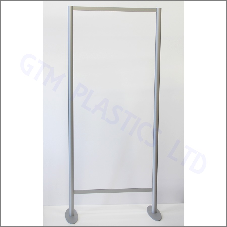 A freestanding fully assembled anodised aluminium frame. It stands 2 metres high by 875mm wide.