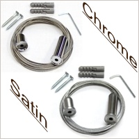 Floor to ceiling cable kits with screws and plastic fixing plugs.