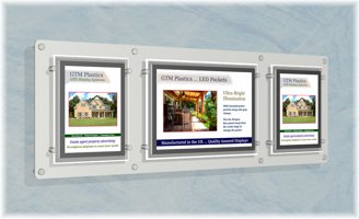 LED Wall pockets mounted via an acrylic back-panel - A4PT-A3LS-A4PT-SW