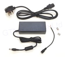 12 volt, 7.55 amp, 90 watt power supply with black body, unboxed to show the cables and connectors.
                